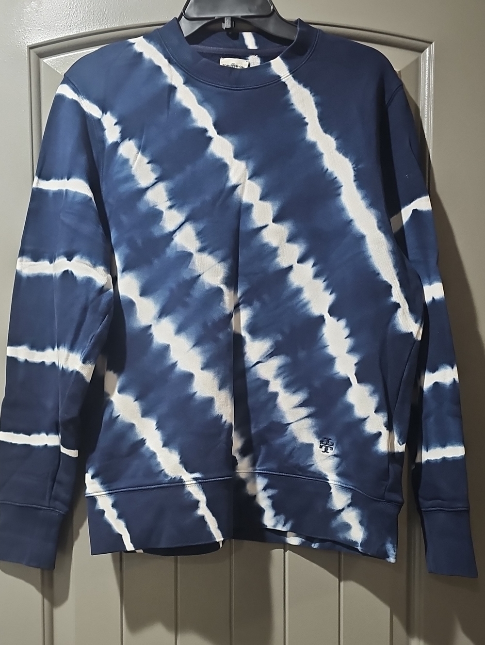 Tory Sport Navy and White Tie-Dye Crewneck Sweater (WA)